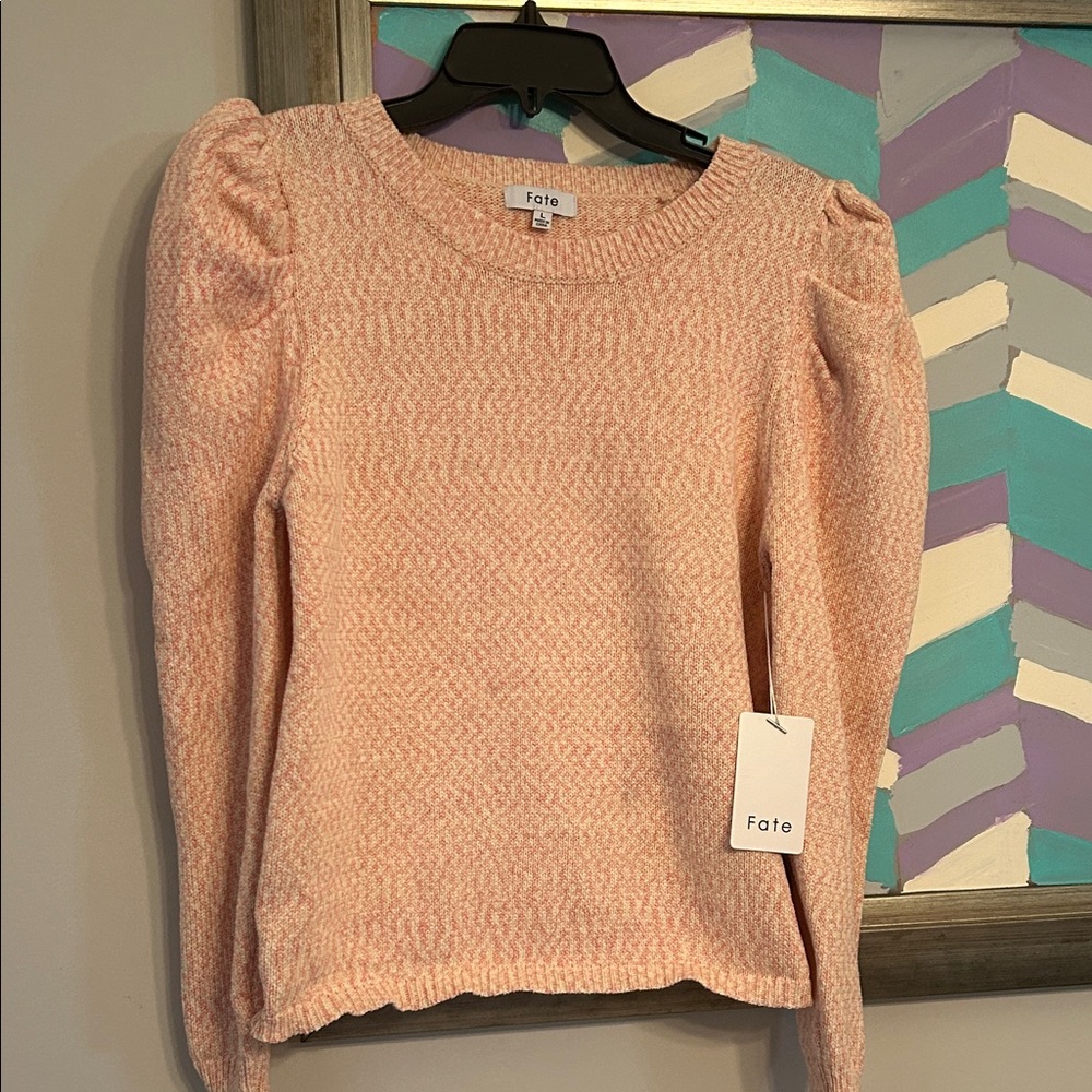 Fate Blush Knit Sweater with Puff Sleeves NWT Large